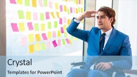  Presentation with wheelchair - Cool new theme with equal opportunity plan - young handsome man in wheelchair backdrop and a  colored foreground
