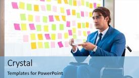  Presentation with wheelchair accessible images at school - Theme having equal opportunity plan - young handsome man in wheelchair background and a light blue colored foreground