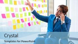  Presentation with wheelchair - Amazing presentation theme having equal opportunity plan - young handsome man in wheelchair backdrop and a light blue colored foreground