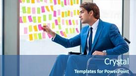  Presentation with kids wheelchair - Colorful slide deck enhanced with equal opportunity plan - young handsome man in wheelchair backdrop and a ocean colored foreground