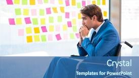  Presentation with special education young adult man - Cool new slide deck with equal opportunity plan - young handsome man in wheelchair backdrop and a ocean colored foreground