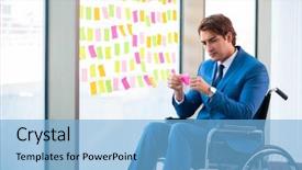  Presentation with equal opportunity - PPT theme with equal opportunity plan - young handsome man in wheelchair background and a light blue colored foreground