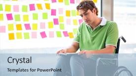  Presentation with young college student diagnosis of sti - Colorful PPT layouts enhanced with equal opportunity plan - young student in wheelchair backdrop and a  colored foreground