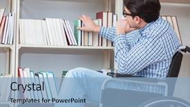  Presentation with library - PPT theme consisting of equal opportunity training - disabled student studying background and a  colored foreground