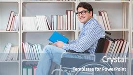  Presentation with library - PPT layouts with equal opportunity training - disabled student studying background and a  colored foreground