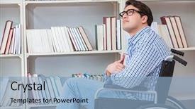  Presentation with library management system archive - Slide set enhanced with equal opportunity training - disabled student studying background and a  colored foreground