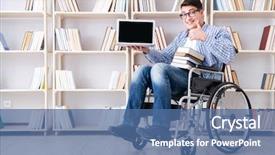  Presentation with library - Presentation with equal opportunity training - disabled student studying background and a ocean colored foreground