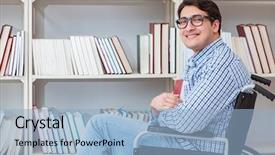  Presentation with library - Audience pleasing slide set consisting of equal opportunity training - disabled student studying backdrop and a  colored foreground