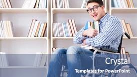  Presentation with library - Amazing PPT theme having equal opportunity training - disabled student studying backdrop and a  colored foreground