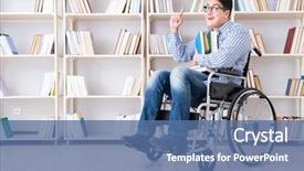 Presentation with library - Slide set featuring equal opportunity training - disabled student studying background and a  colored foreground