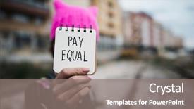  Presentation with pay - Colorful theme enhanced with equality - closeup of a young woman backdrop and a gray colored foreground