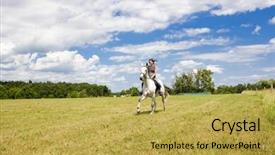  Presentation with equestrian - Amazing PPT theme having equestrian on horseback backdrop and a yellow colored foreground