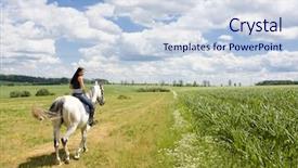  Presentation with equestrian - Presentation theme consisting of woman horse - equestrian on horseback background and a sky blue colored foreground