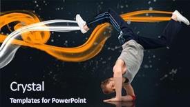  Presentation with black and darg orang preson - Slides enhanced with equilibrio human - male dancer balancing on forearms background and a  colored foreground