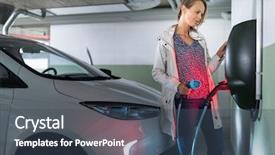  Presentation with electric vehicle - Beautiful slides featuring equiped with e-car charge backdrop and a ocean colored foreground