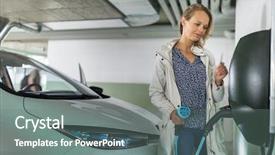  Presentation with electric vehicle - PPT theme consisting of equiped with e-car charge background and a gray colored foreground