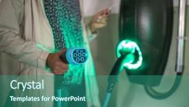  Presentation with electric vehicle - Amazing PPT layouts having equiped with e-car charge backdrop and a ocean colored foreground