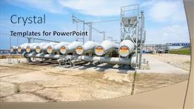  Presentation with oil pipeline - Slide set enhanced with equipment and pipeline in oil refinery in clear sky background and a light blue colored foreground