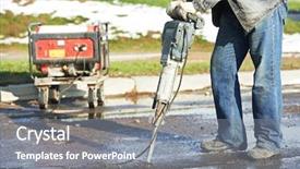 Presentation with road construction - PPT layouts featuring equipment breaking asphalt at road background and a gray colored foreground