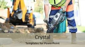  Presentation with drill - Beautiful presentation theme featuring equipment breaking asphalt at road backdrop and a coral colored foreground