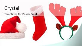  Presentation with christmas stocking - Presentation theme enhanced with santa's equipment cap stocking and reindeer attire christmas set on a white background background and a sky blue colored foreground