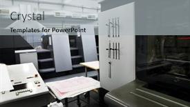  Presentation with printing press - Beautiful presentation design featuring equipment for a press in a modern printing house backdrop and a light gray colored foreground