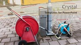  Presentation with equipment - Audience pleasing presentation design consisting of equipment-for-cleaning-streets backdrop and a coral colored foreground