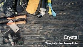  Presentation with trekking - Slide set consisting of equipment for trekking and travel background and a dark gray colored foreground