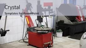  Presentation with tire - Presentation theme featuring equipment in workshop of tire background and a light gray colored foreground