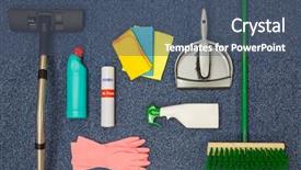  Presentation with office cleaning - Presentation theme with equipment on a blue office background and a  colored foreground