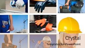 Presentation with equipment - Beautiful theme featuring equipment on building background backdrop and a  colored foreground