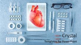  Presentation with medical equipment - Slide deck with cardiac anatomy - tablet with medical equipment background and a light blue colored foreground