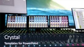  Presentation with movie studio - Colorful presentation design enhanced with equipment on movie studio cinema backdrop and a navy blue colored foreground