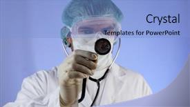  Presentation with medical science equipment research laboratory - Colorful presentation design enhanced with equipment research laboratory science test backdrop and a  colored foreground