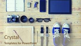  Presentation with vacation album - Cool new presentation theme with equipment tablet phone album backdrop and a soft green colored foreground