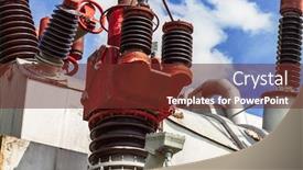  Presentation with high voltage station - Audience pleasing slide set consisting of equipment-used-to-raise backdrop and a tawny brown colored foreground