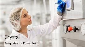  Presentation with manufacture - PPT theme enhanced with equipment with computer at ice background and a  colored foreground