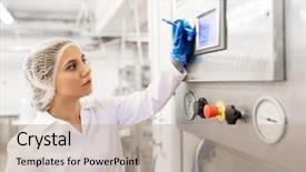  Presentation with manufacture - PPT theme having equipment with computer at ice background and a  colored foreground