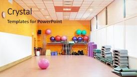  Presentation with gym - PPT theme having equipped gym at fitness center background and a coral colored foreground