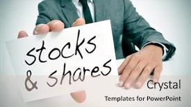  Presentation with shares - Slide set with equity - businessman sitting in a desk background and a soft green colored foreground