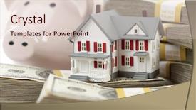  Presentation with piggy bank - PPT theme having equity - small house and piggy bank background and a lemonade colored foreground
