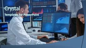  Presentation with stock trading - Presentation design featuring equity - stock traders working in office background and a ocean colored foreground