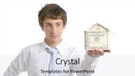  Presentation with house - Slides having equity debt - business man holding a house background and a  colored foreground