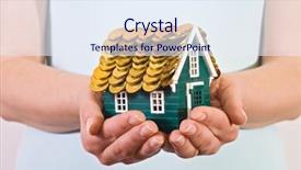  Presentation with house roof and roofing business - Audience pleasing PPT theme consisting of equity debt - house with coins roof- home backdrop and a sky blue colored foreground