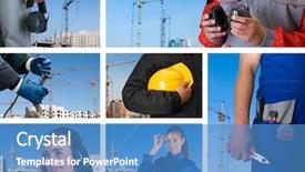  Presentation with equipment - PPT theme having equpament safety - workers with equipment on building background and a  colored foreground