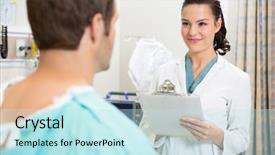  Presentation with asian doctor obese patient - Presentation theme featuring er - beautiful doctor with clipboard smiling background and a sky blue colored foreground