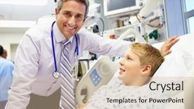  Presentation with emergency room - Presentation consisting of er - boy talking to male consultant background and a soft green colored foreground