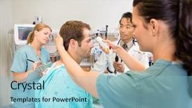  Presentation with emergency room - Colorful presentation design enhanced with er - nurse measuring temperature of patient backdrop and a light blue colored foreground