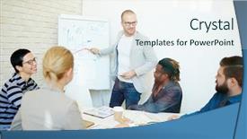  Presentation with dry erase board - PPT theme with eraser - analyzing work results confident businessman background and a sky blue colored foreground