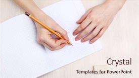  Presentation with rubber - Audience pleasing PPT layouts consisting of eraser - human hands with pencil writing backdrop and a sky blue colored foreground